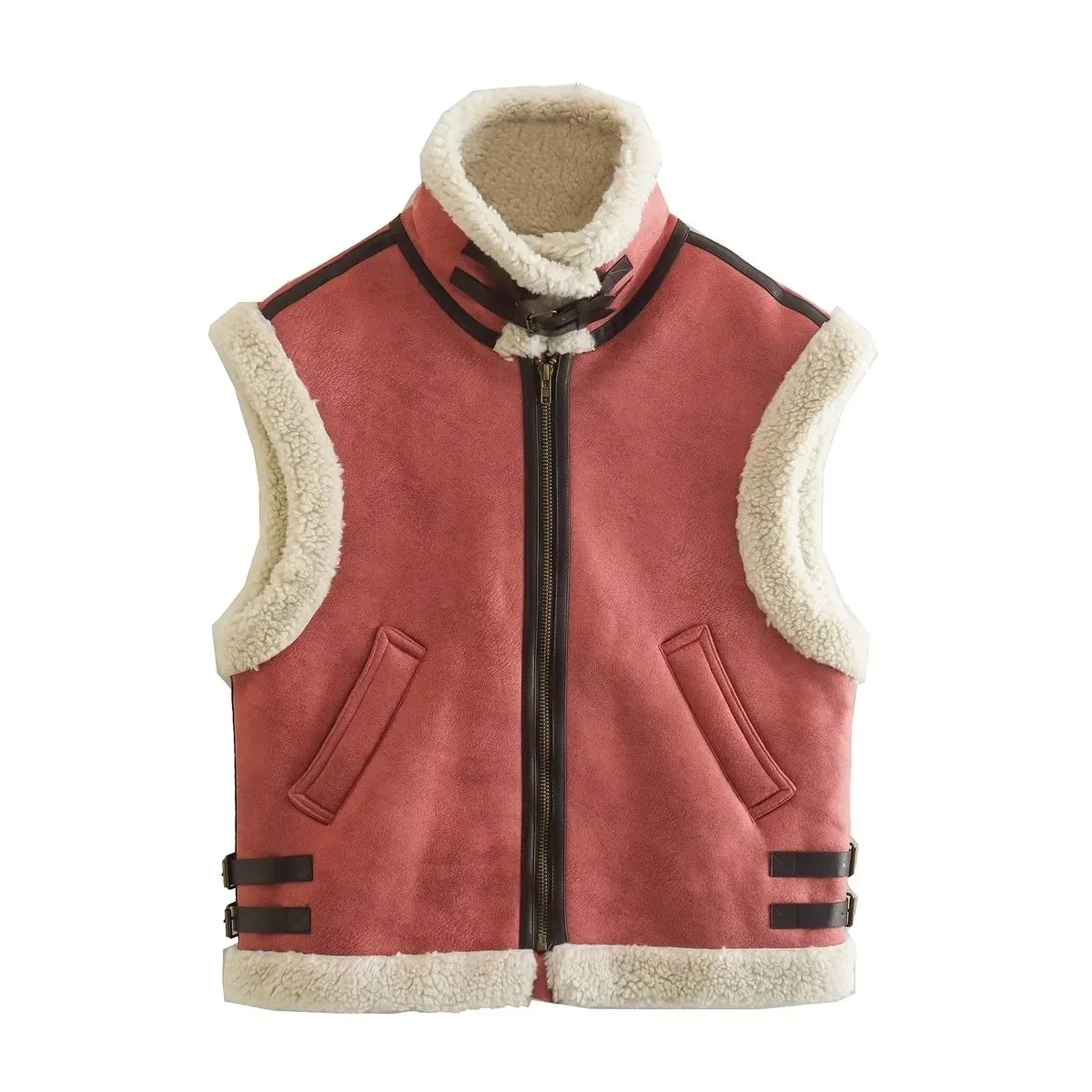 Y2K New Clothing Fur-Lined Fleece Patchwork Cotton Vest Jacket Women's Top A19588