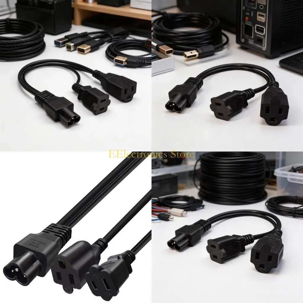 B03C Short Power Distribution Cable IEC320 To NEMA 1 15R And 5 15R 1ft