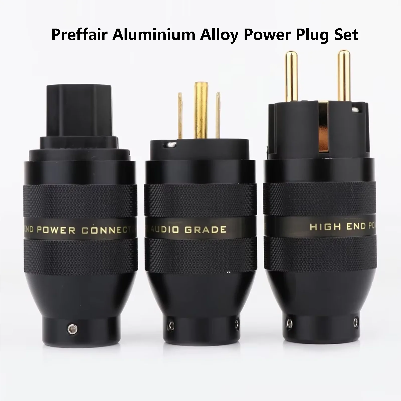Preffair Aluminium Alloy EU Schuko Power Plug - Rhodium-Plated Connector Hifi AV Extension Cable Adapter