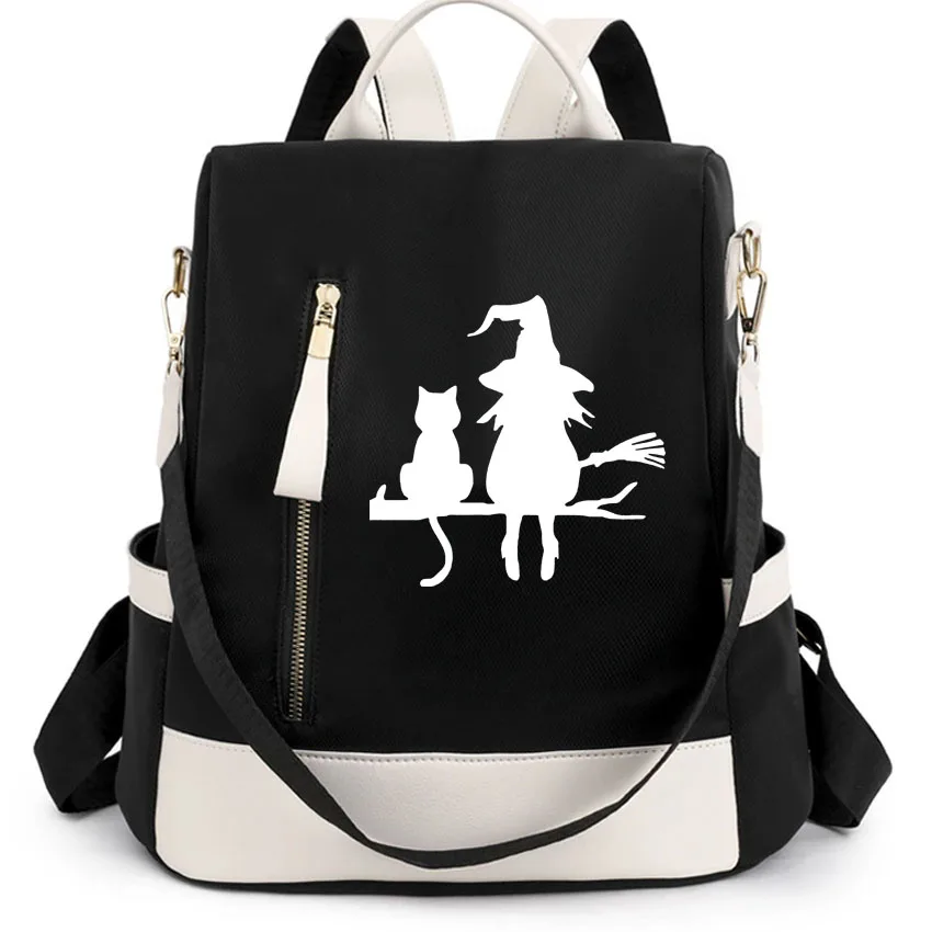 

Модный водонепроницаемый рюкзак для девочек и женщин, качественные школьные сумки, милый рюкзак с принтом ведьмы и кошки, женский многофункциональный рюкзак