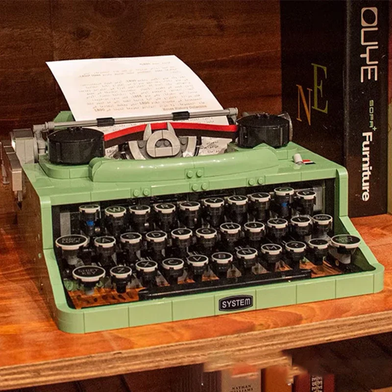 New 2078pcs Retro Typewriter Building Blocks Keyboard MOC 21327 Set Toys Bricks Writing Machine For Kids Gift