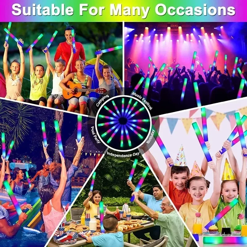 LED Light Up Foam Sticks Sponge Luminous Stick Night Light Glow Party Supplies for Wedding Birthday Raves Concert