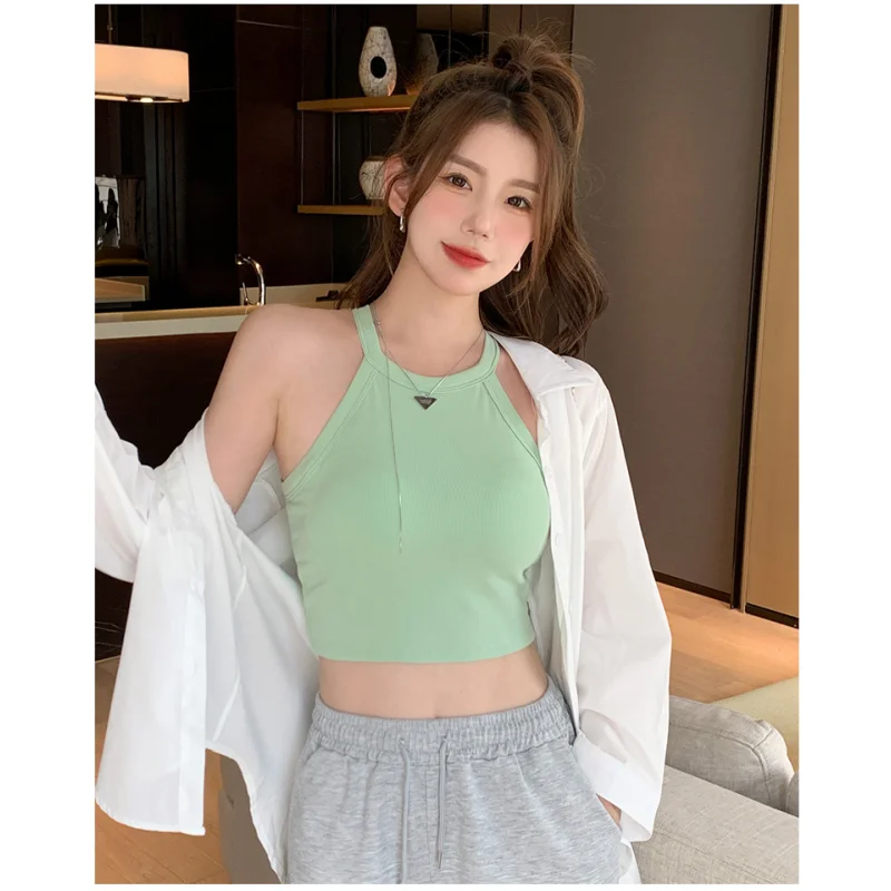 

Women's Solid Color Halter Top Summer Sleeveless Stretchy Crop Tops Casual Backless Fashion Basic Streetwear 2025 Hot Sale