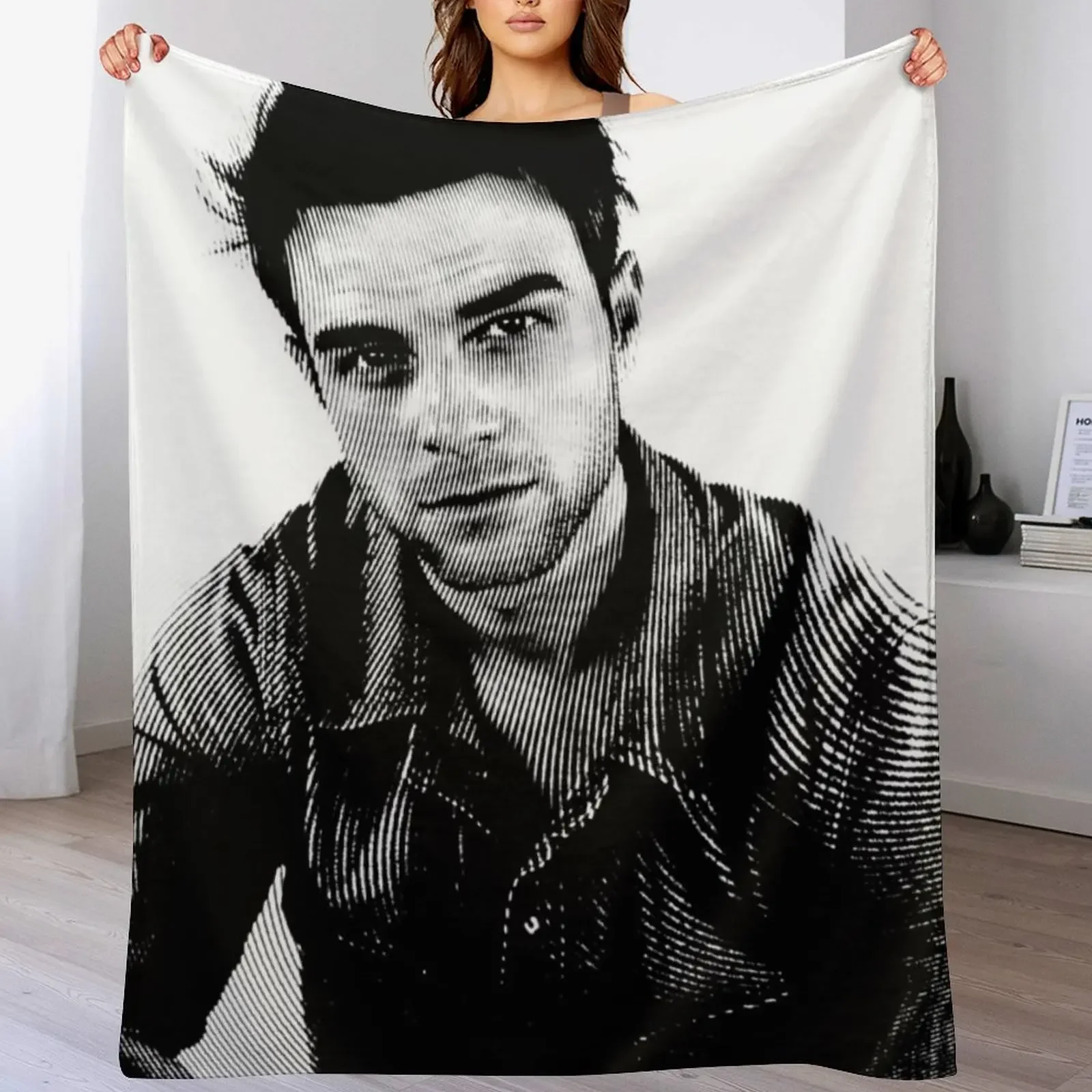 

Nathaniel Buzolic Black & White Portrait (Linocut) Throw Blanket Plush Luxury Brand Plaid Thermal Blankets