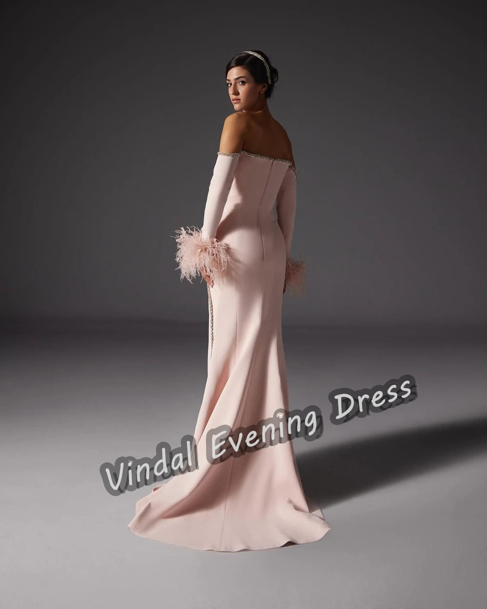 Vindal Evening Dress Off-the-shoulder Floor Length Mermaid Built-in Bra Elegant Crepe Long Sleeves Saudi Arabia For Woman 2024