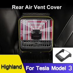 Rear Air Vent Cover For Tesla Model 3 Highland 2024 Center Console Armrest Box Back Filter Grille Carbon Fiber ABS Protector