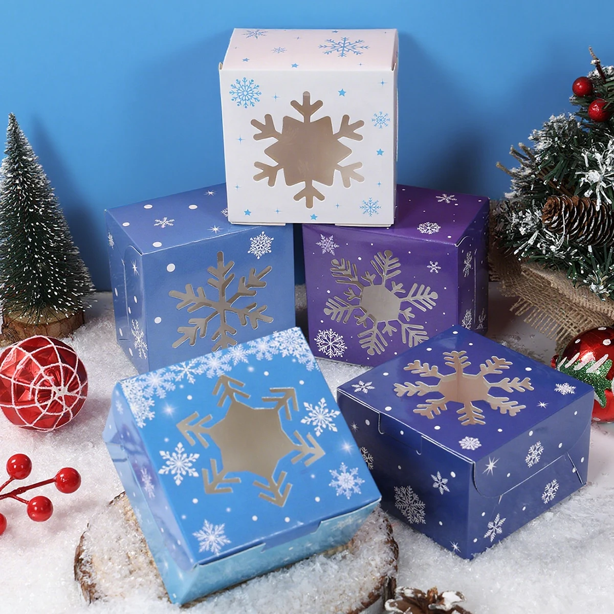 

6Pcs Snowflakes Cookie Boxes with Window Kraft Paper Biscuit Snack Cake Packging Boxes 2025 Merry Christmas Party Decor Supplies