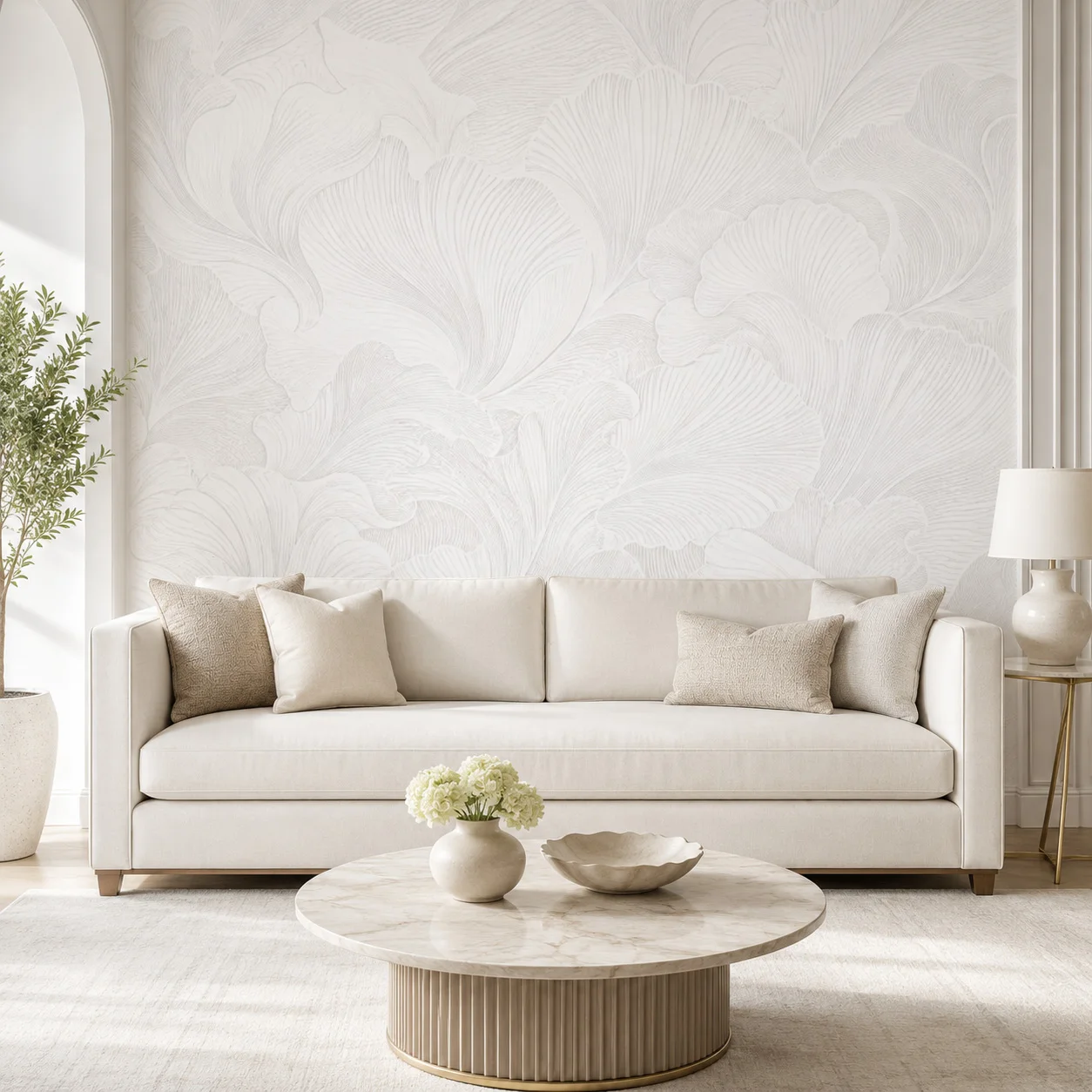 White Floral Line Art Self Adhesive Wallpaper Elegant Flower Wall Mural Peel and Stick Living Room Bedroom Modern Home Decor Art