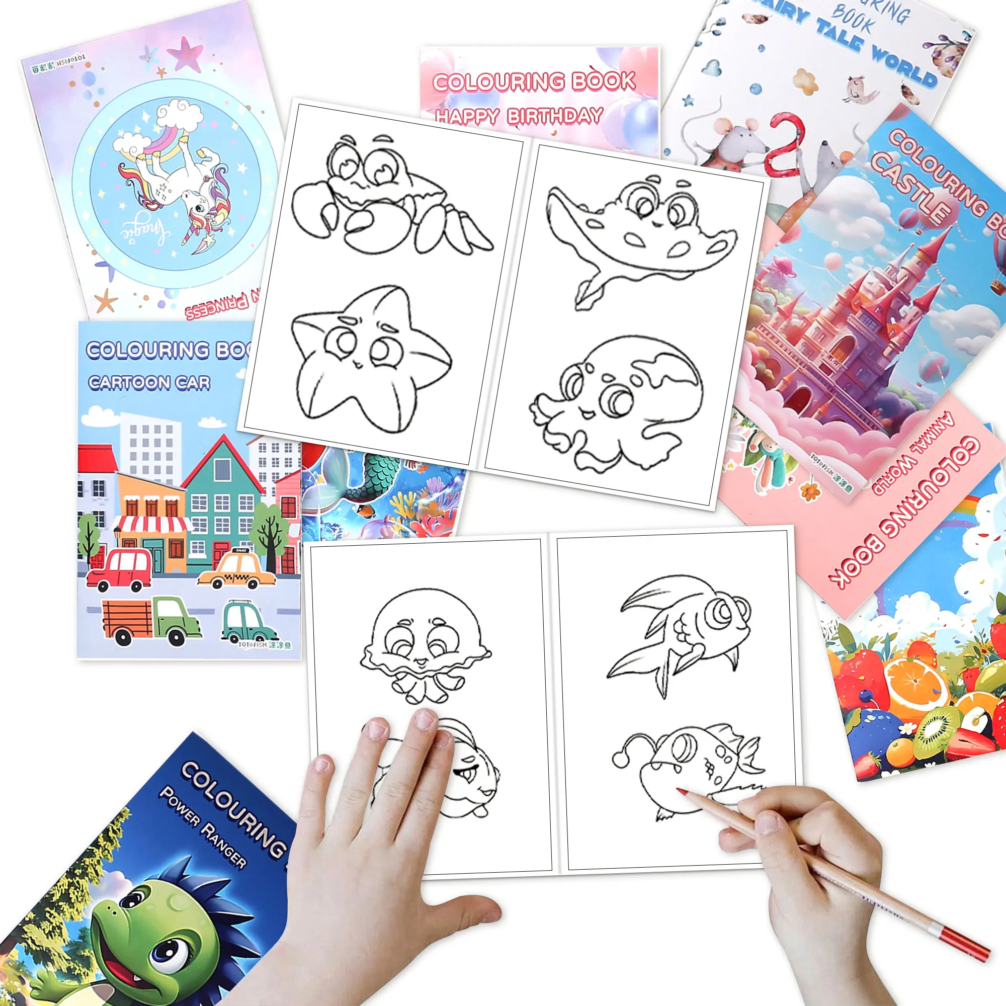 สมุดระบายสีสําหรับผู้ใหญ่หลากหลายสไตล์ศิลปะแปลก ๆ ระบายสีเรียบง่ายสําหรับผู้ปกครอง - เด็ก DIY สนุกที่บ้าน