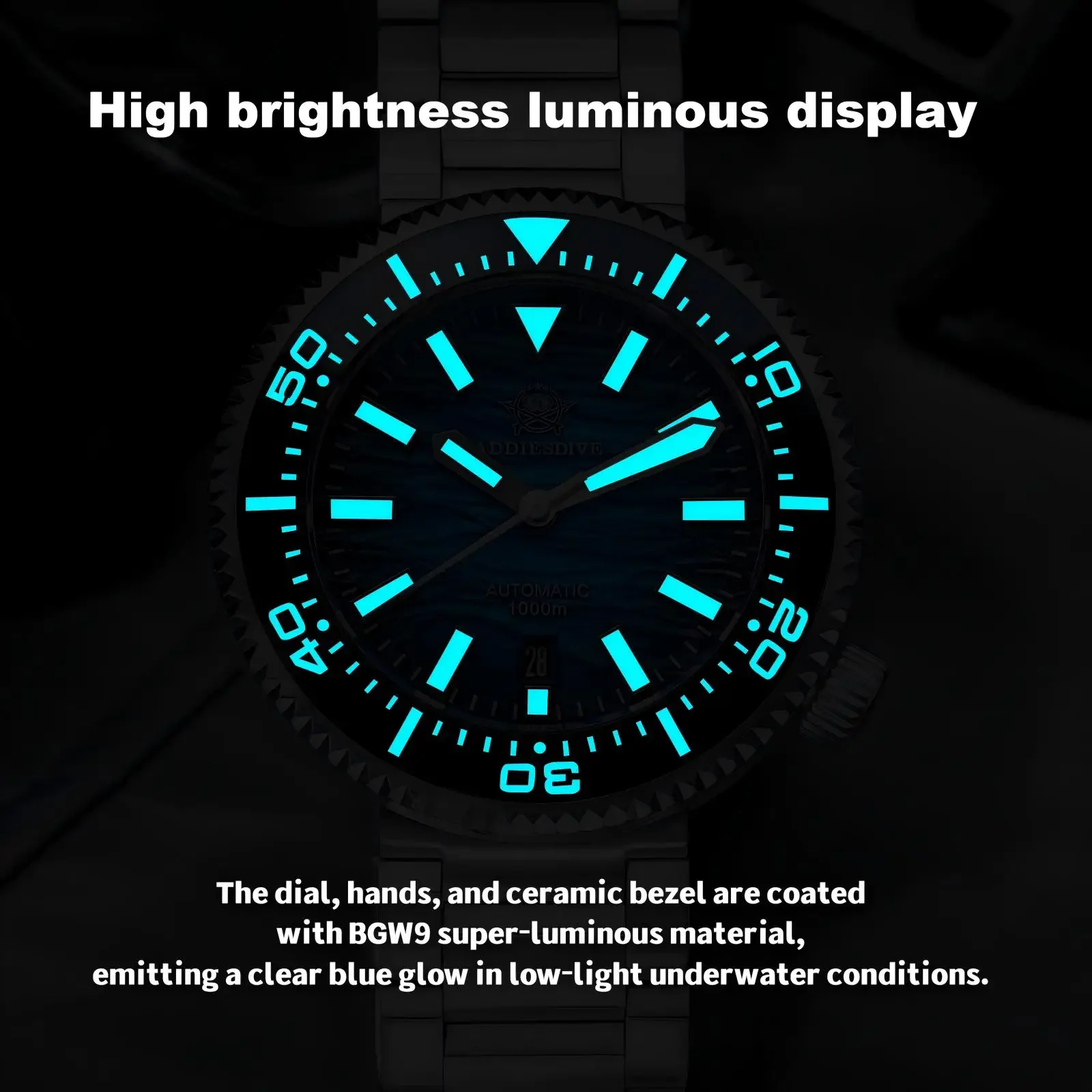 Addiesdive الرجال NH35A ساعة ميكانيكية أوتوماتيكية 1000 متر مقاوم للماء BGW9 ساعات مضيئة للغاية 316L الفولاذ المقاوم للصدأ ساعة غوص #5