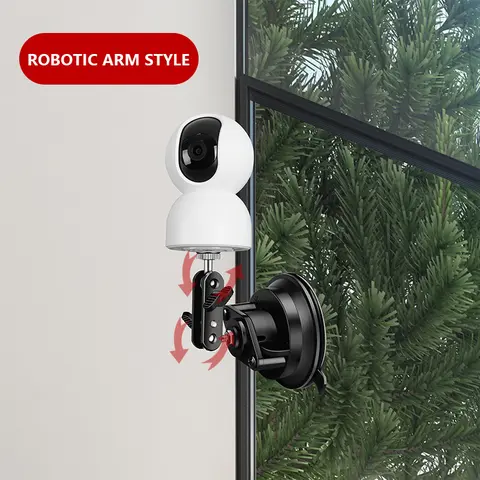 Strong suction cup monitoring stand with a camera base that can be mounted without drilling and has adjustable angle.