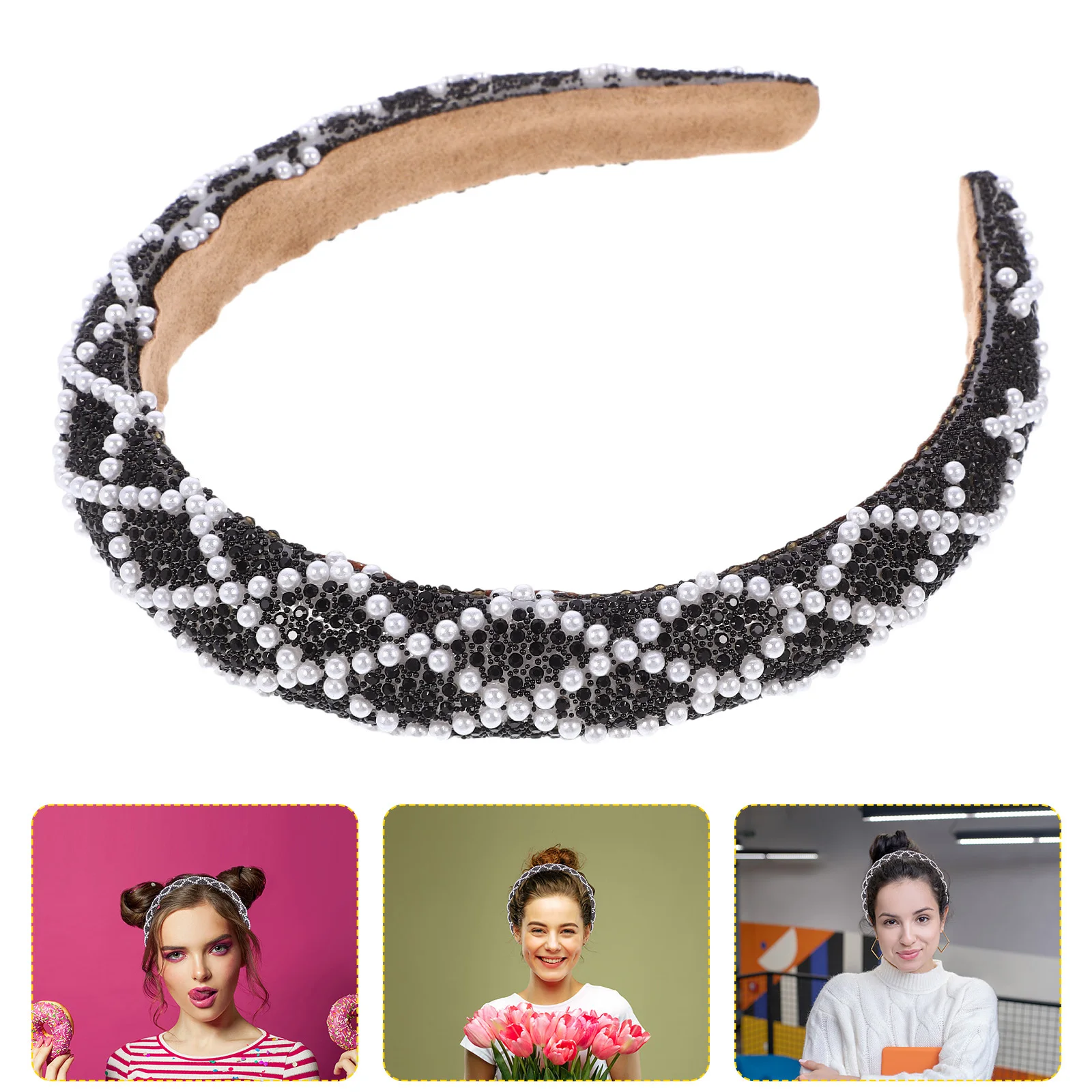 

Pearl Hair Headband Stylish Rhinestone Headpiece Decorative Headbands for Women Secure Outdoor Use Party Hair Accessories