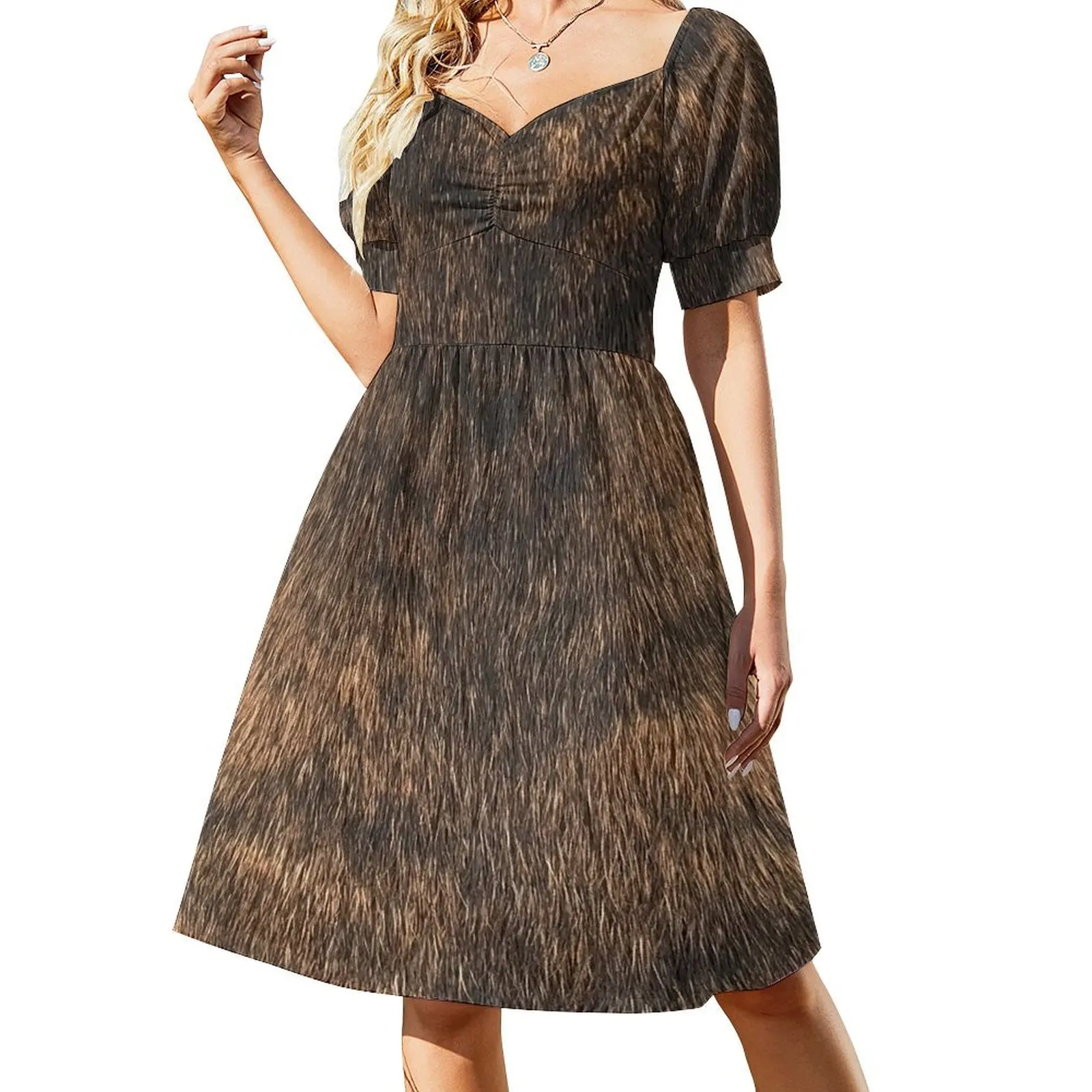 

Brindle Animal Print, Brown Brindle Dog Short Sleeved Dress prom dresses Woman clothes summer clothes Dress