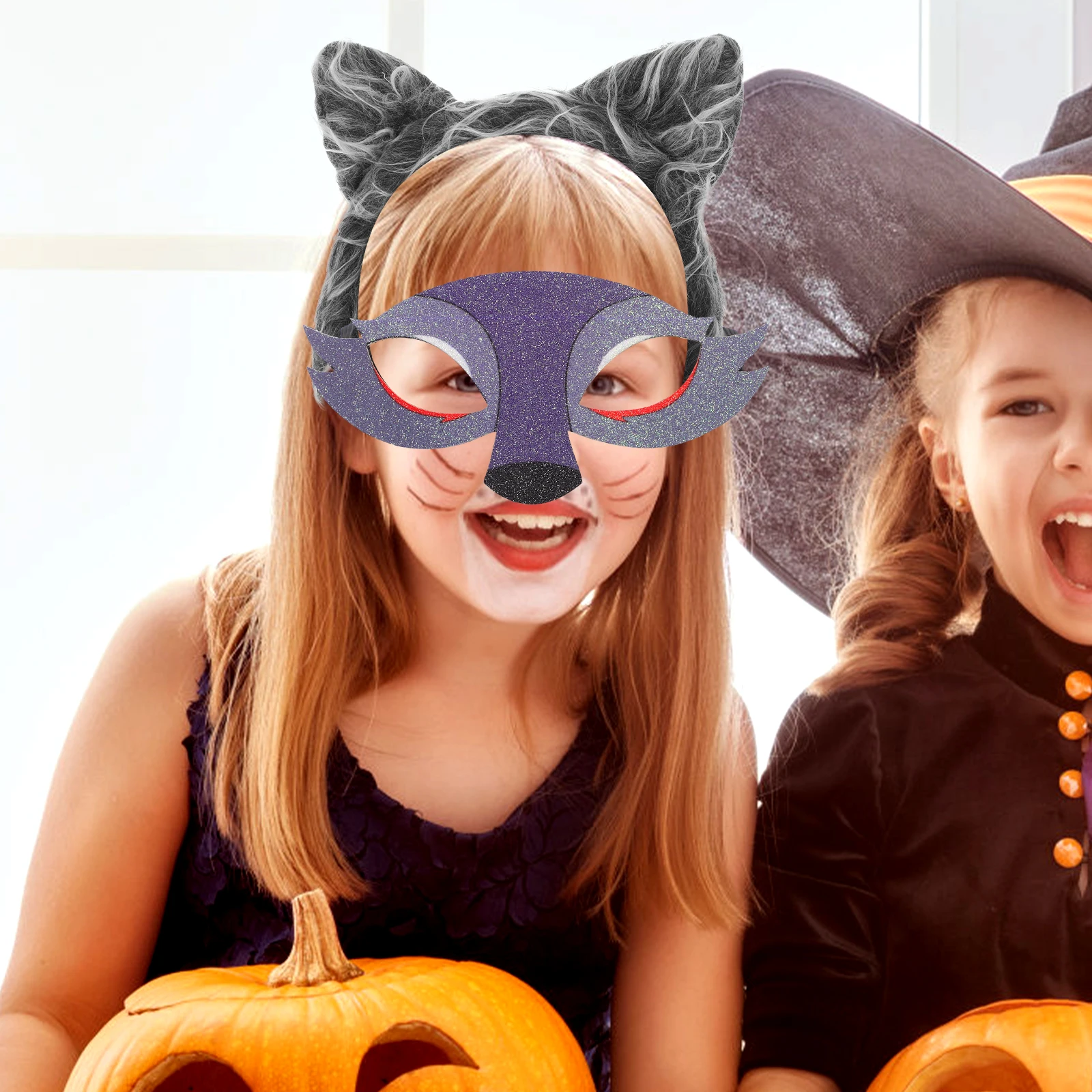 Set Kostum Serigala untuk Anak-anak, Telinga Realistis, Ikat Kepala, Ekor, Masker, Penghangat Kaki, Aksesori Pesta Bertema Halloween