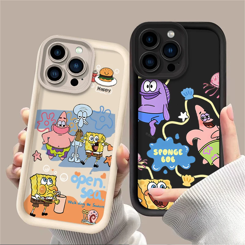 Funda de Bob Esponja y Patricio Estrella para iPhone 17 Air 16 16E 15 14 13 12 11 Pro Max X XS Max XR SE 2020 SE4 7 8, Antigolpes, Cobertura Total