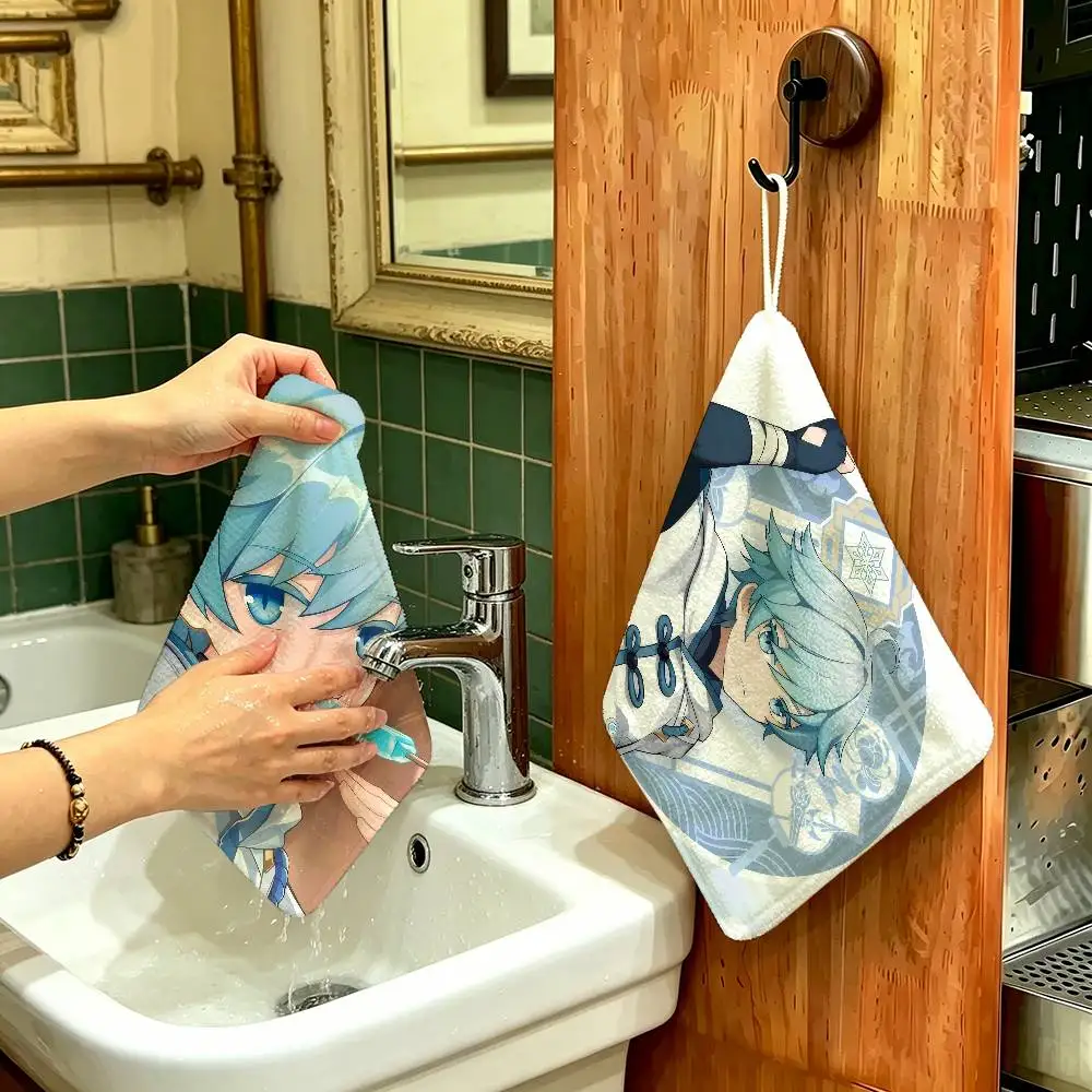 

Chongyun Genshin Impact Polyester Cotton Hand Wiping Towel, Hanging Design, Durable for Household Restaurant Toilet Use
