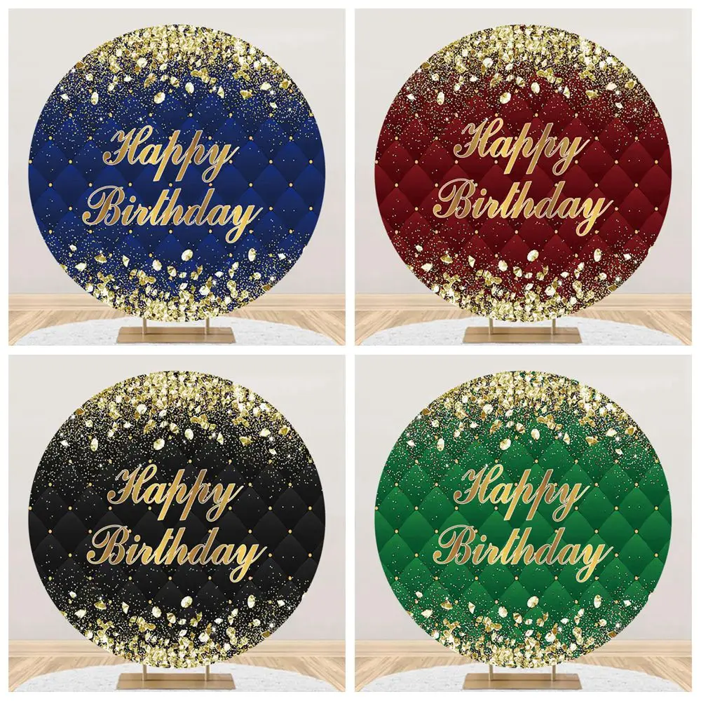 

Happy Birthday Party Round Backdrop Cover Glitter Diamond Royal Blue Red Black Baby Shower Custom Circle Photography Background