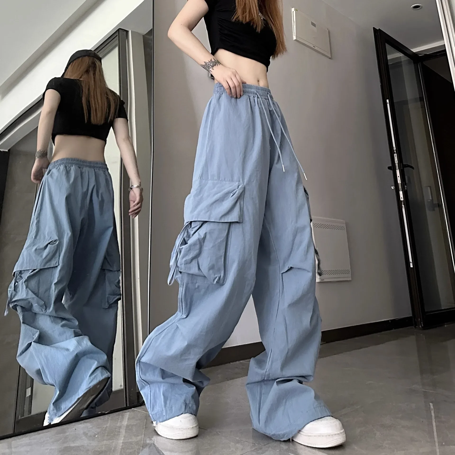 Neue Sommerhose für Teenager-Mädchen, locker geschnitten, mit hohem Bund und weitem Bein, für Studentinnen, gerade geschnittene Hose, sportliche, bodenlange Freizeithose für Damen. – Detail 17