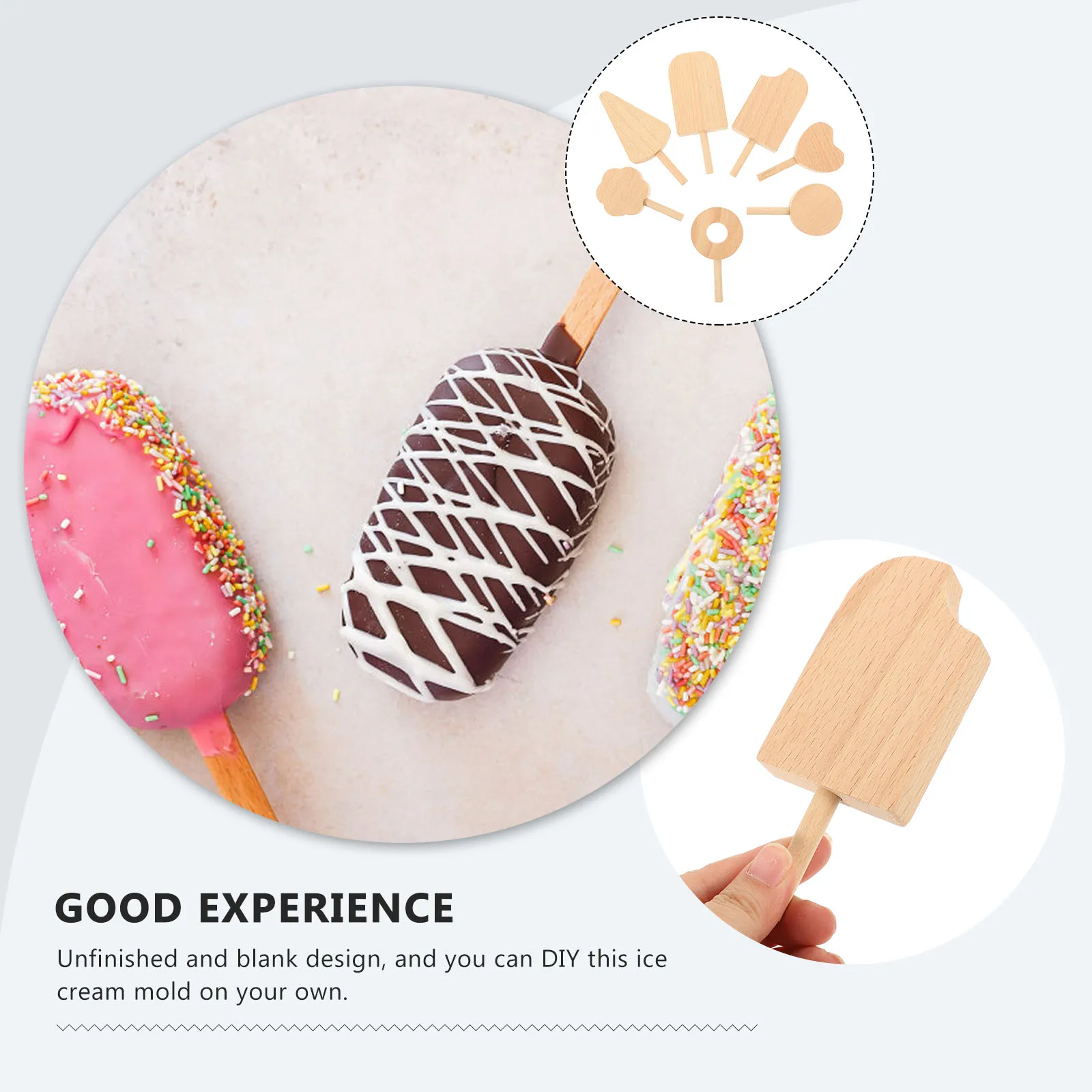 

7pcs Simulated Photo Prop Molds Unfinished Ice Cream Molds Wooden Unfinished Crafts Kids Painting Display Decorative Photo Props