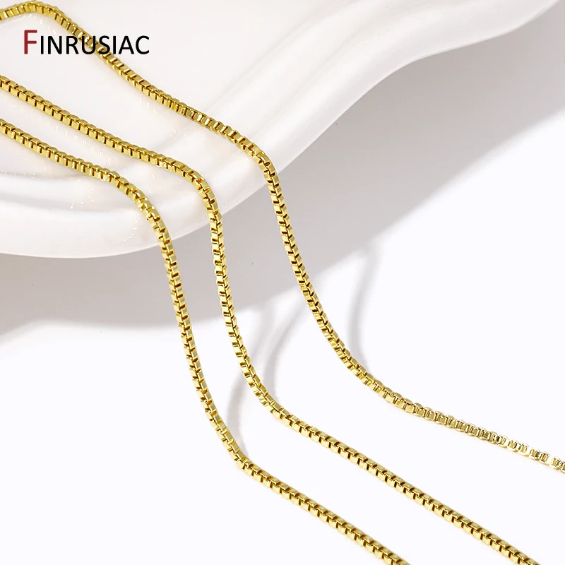 18K Gold Plated Brass 45 cm Box Chain For DIY Necklace Making,0.8 mm Thin Link Chain with Lobster Clasps Chain Handmade Findings