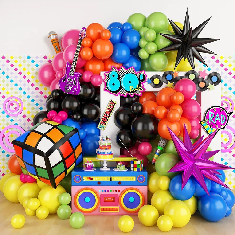 90S 80S Party Balloon Garland Arch Set, 103 Pieces 90S 80S Theme Party Decoration with 4D Dice Pink Black Star Aluminum Foil Balloon Suitable for