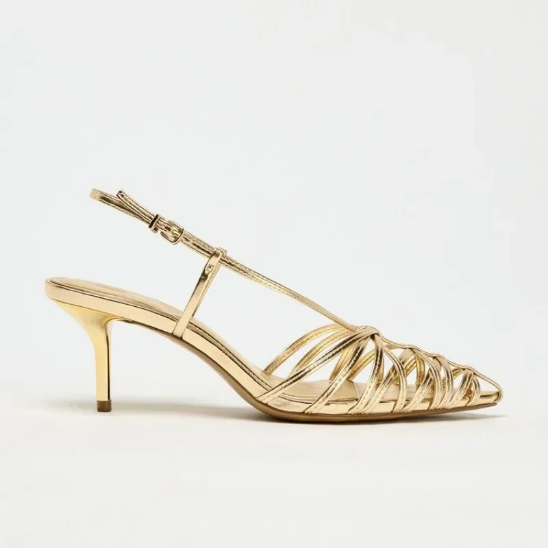 Summer Gold Sexy Pointed Toe High Heels Women Elegant Narrow Band Wedding Party Shoes Female Fashion Sandals Ladies Pumps image 4