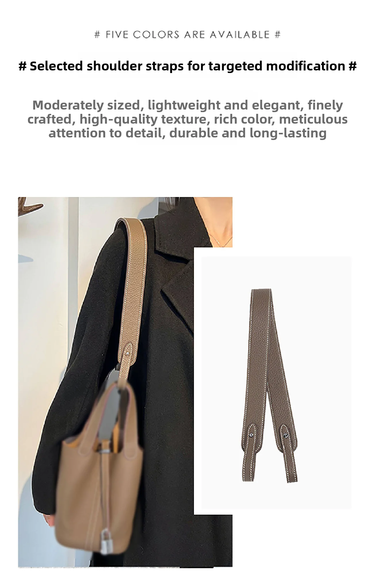 Top Layer Cowhide Wide Shoulder Strap For Picotin Bag, Replacement Crossbody Bag Strap, Handbag Accessories