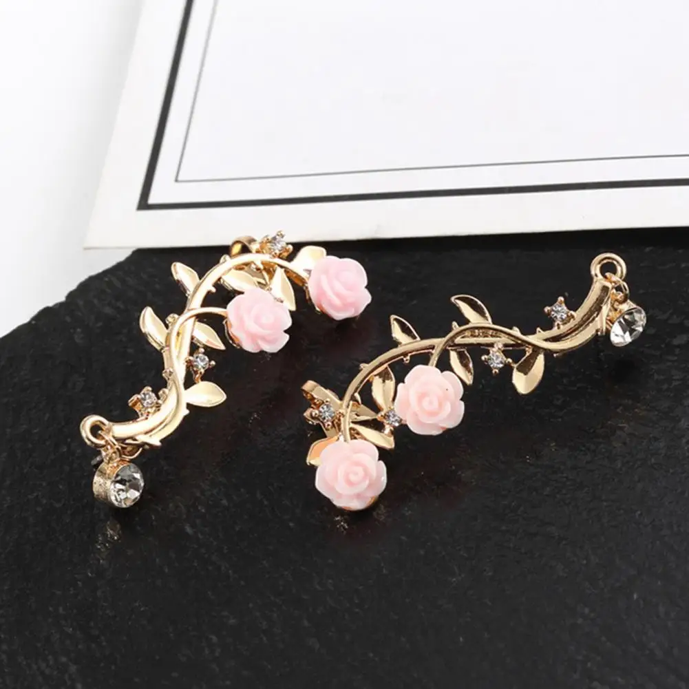 Earrings for Women Beautiful Climber Crawler Rose Flower Branch Earrings Ear Cuff Bridal Jewelry Women's earrings piercing