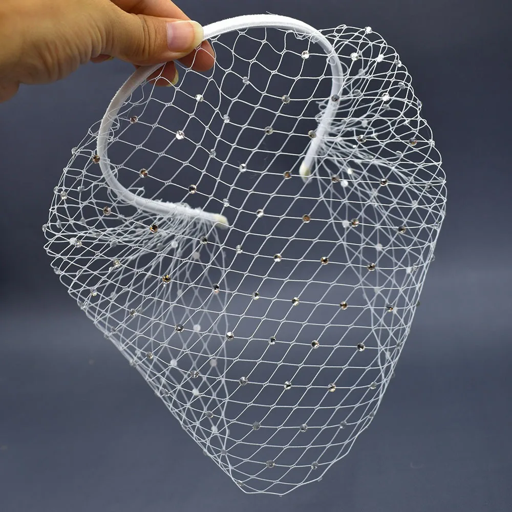 Short Elegant Face Net Mask Headband Wedding Fascinator Bridal Face Veils Hair Accessories Women Hair Hoop Birdcage Veil