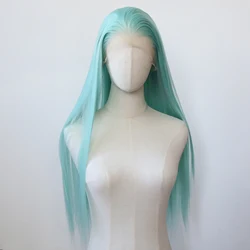 Mint Green Synthetic Lace Front Wig Long Straight Mint Color Synthetic Wig Pre Plucked Heat Resistant Hair Wig