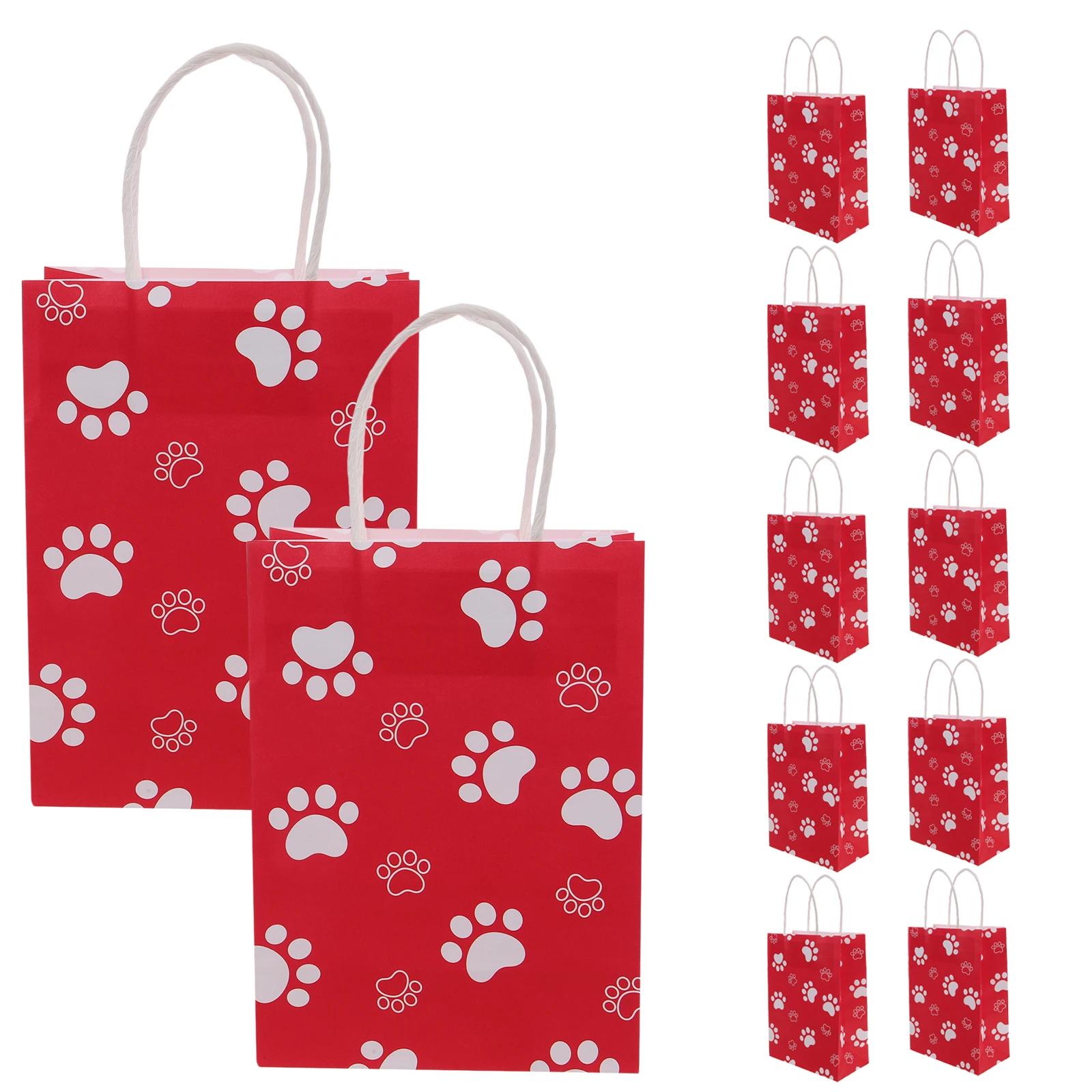 

12 Pcs Red Dog Paw Handheld Paper Bags for Party Wedding Decorative Gift Packing Durable Material Festival Supplies