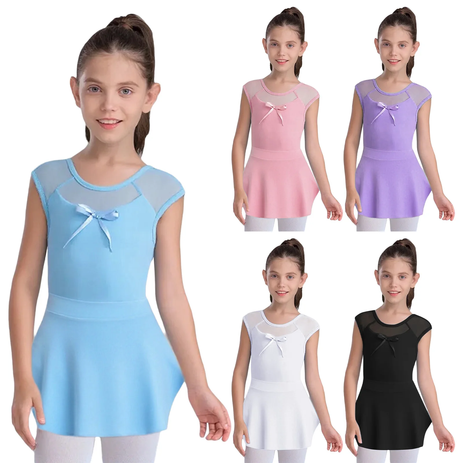 女の子バレエレオタード メッシュスカート付き 体操 スケート ダンス ボディスーツ 衣装 バレリーナ ヨガ ダンスクラス 練習服