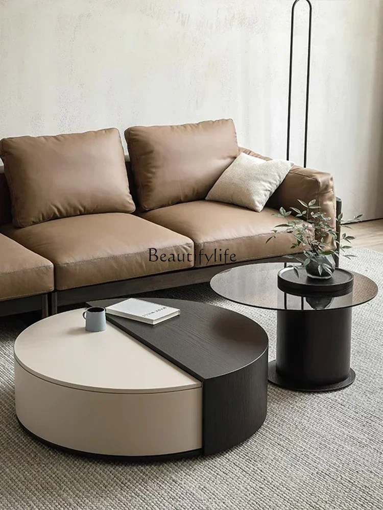 

Rock slab coffee table round size combination modern simple rotatable light luxury coffee table Italian style