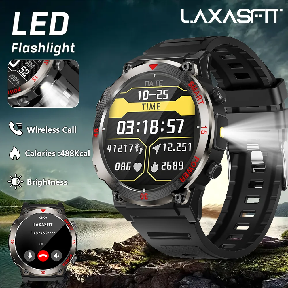 2026 Neue Herren Outdoor Smartwatch mit 1,52-Zoll-Bildschirm, Bluetooth-Anruffunktion, Taschenlampe und Schlafüberwachung