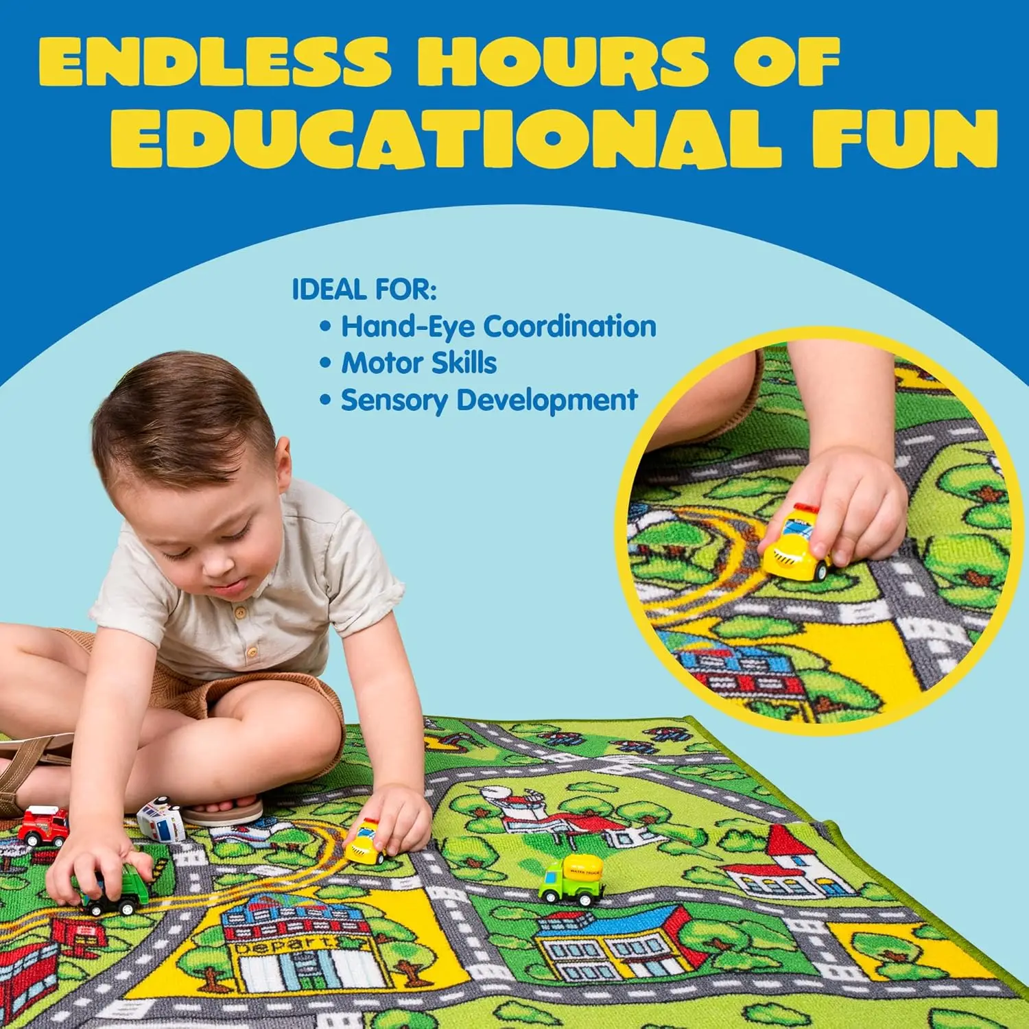 JOYFY Tappetino da gioco con 12 auto Set di veicoli pull-back per bambini dai 3 anni in su Tappeto da gioco Jumbo City Fai finta di giocare a più colori