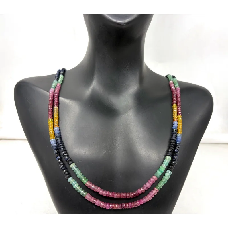 

Двухрядное ожерелье с сапфирами, 20 дюймов, круглые граненые камни 4–5 мм, стерлинговое серебро