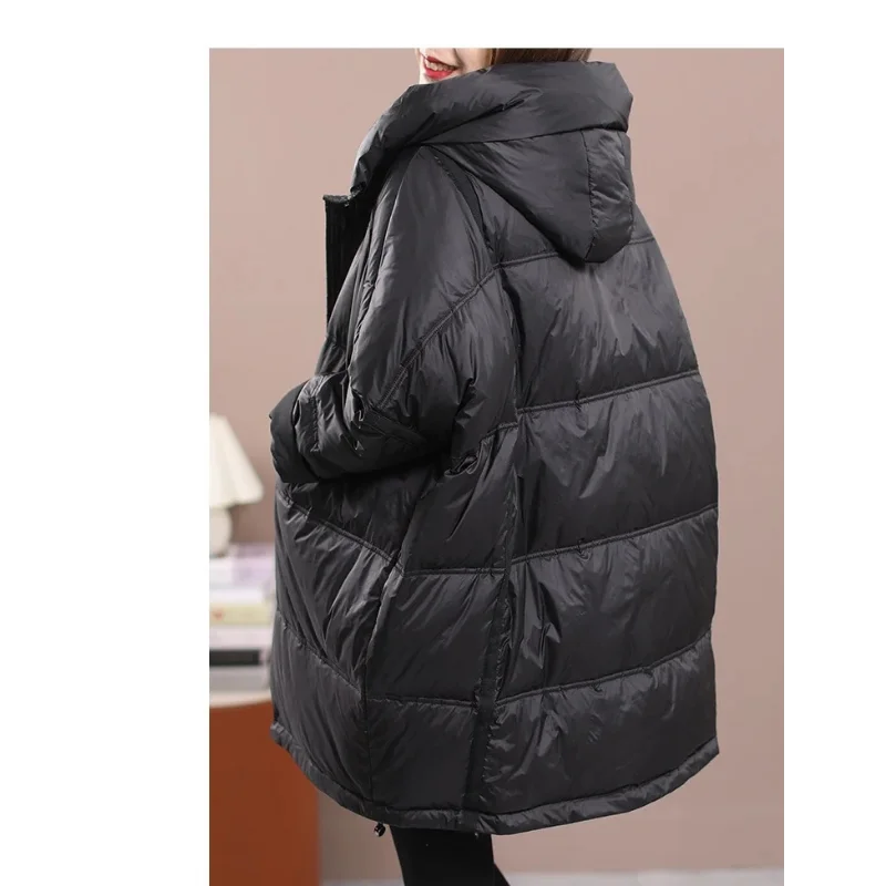 Women Loose Jacket with Hood Down Jacket 2024 Fall and Winter White Duck Oversize Puffer Coat Insulated Korean Outerwear