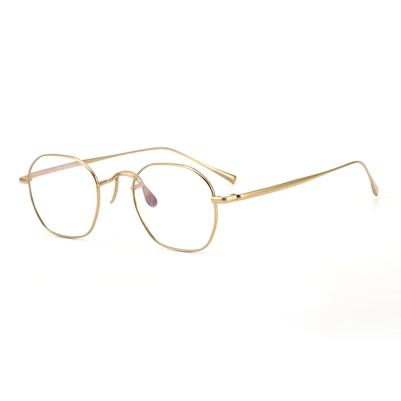 

Super light 7g Japanese gold silk edge glasses frame, irregular polygonal pure titanium glasses frame, no nose pad design