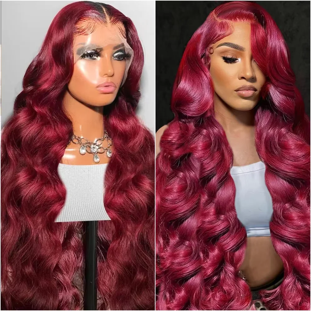 

220 Плотность 13x6 Парик из натуральных волос на кружеве 99J Бордовый 40 46 дюймов 13x4 HD Прозрачный объемный волнистый парик из человеческих волос на кружеве