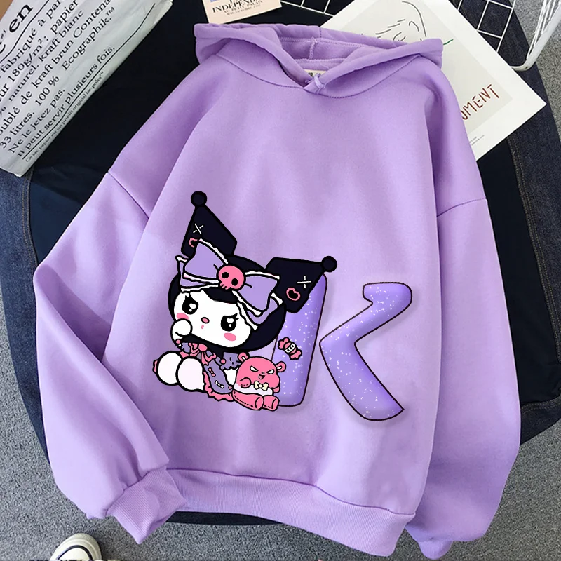

Kuromi Sweatshirt Kawaii Cartoon Letter A-Z Hoodies Kids Tops Pullover Fashion Girls Clothes Cute Child Birthday Gift Hot Sales