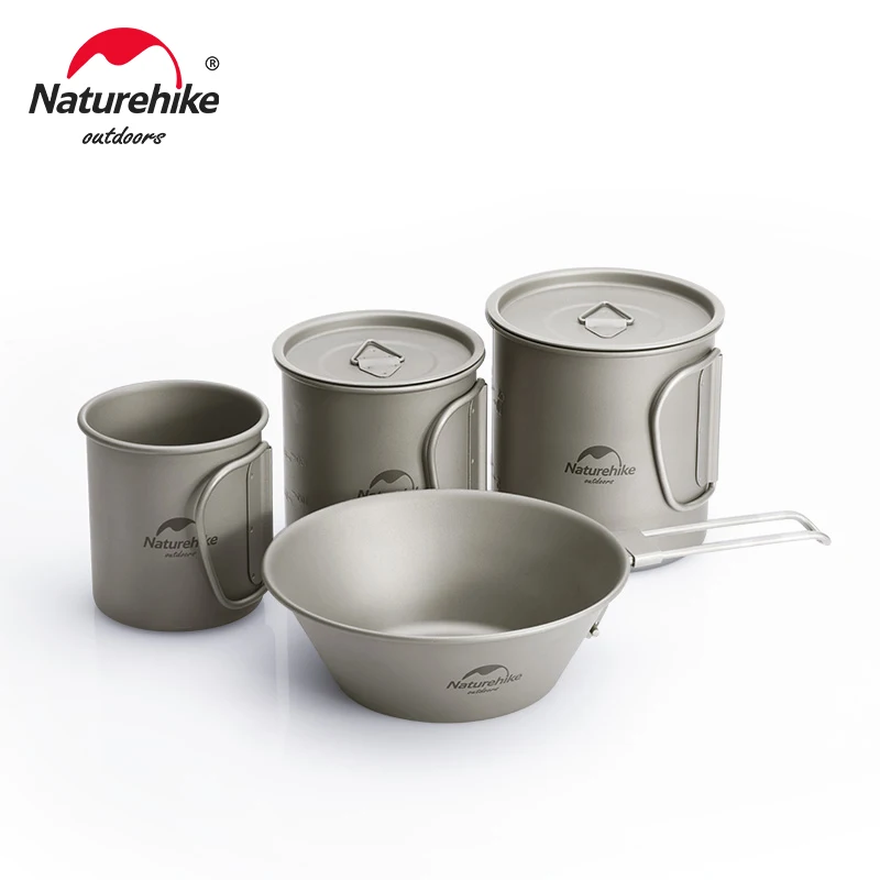 Naturehike Titanium Cup Camping Mug Tourist Tableware Picnic Utensils Outdoor Kitchen Supplies Travel Cooking Cookware Pan Bowel