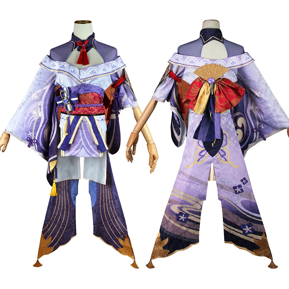 Genshin Impact Raiden Shogun Vrouwen Cosplay Kostuum Pruik Paars Lang Haar Halloween Kostuums Volledige Set Genshin Baal Shougun Cosplay