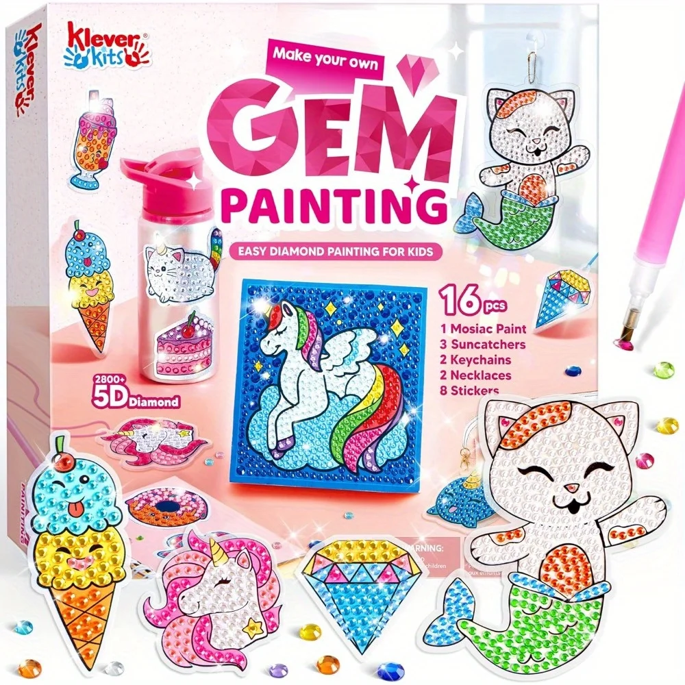 JOYFY 16 Projekte Edelstein-Malset für Kinder mit 5D-Edelsteinen für Mädchen im Alter von 6-12 Jahren Kunst und Handwerk Geburtstagsgeschenk