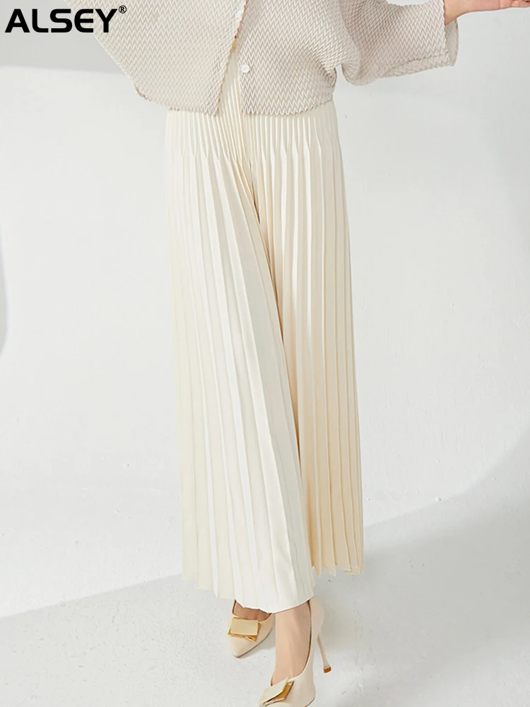 

Miyake Casual Loose Pleated Long Pants Women for Spring New High Waist Solid Color Wide Leg Trousers Versatile Pants