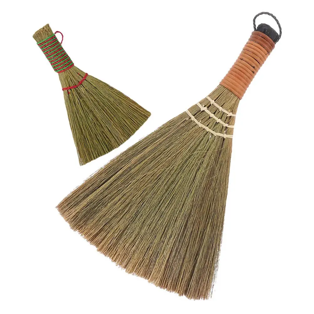 

2 Pcs Miscanthus Small Broom Portable Soft Brush Hand Whisk Held Tabletop Mini Brooms Natural