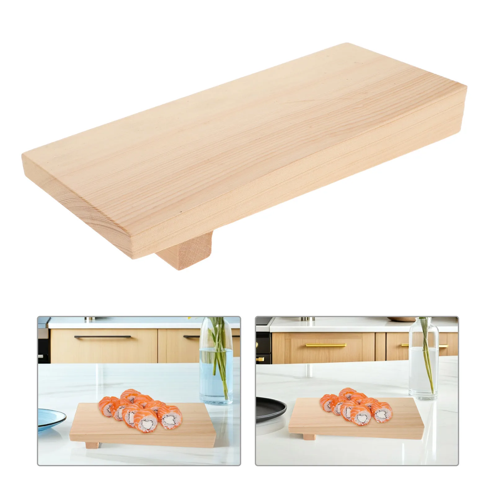 

Japanese Sushi Serving Tray Rectangular Wood Sushi Plate Natural Grain Finish Easy Clean Sashimi Presentation Cheese Board Snack