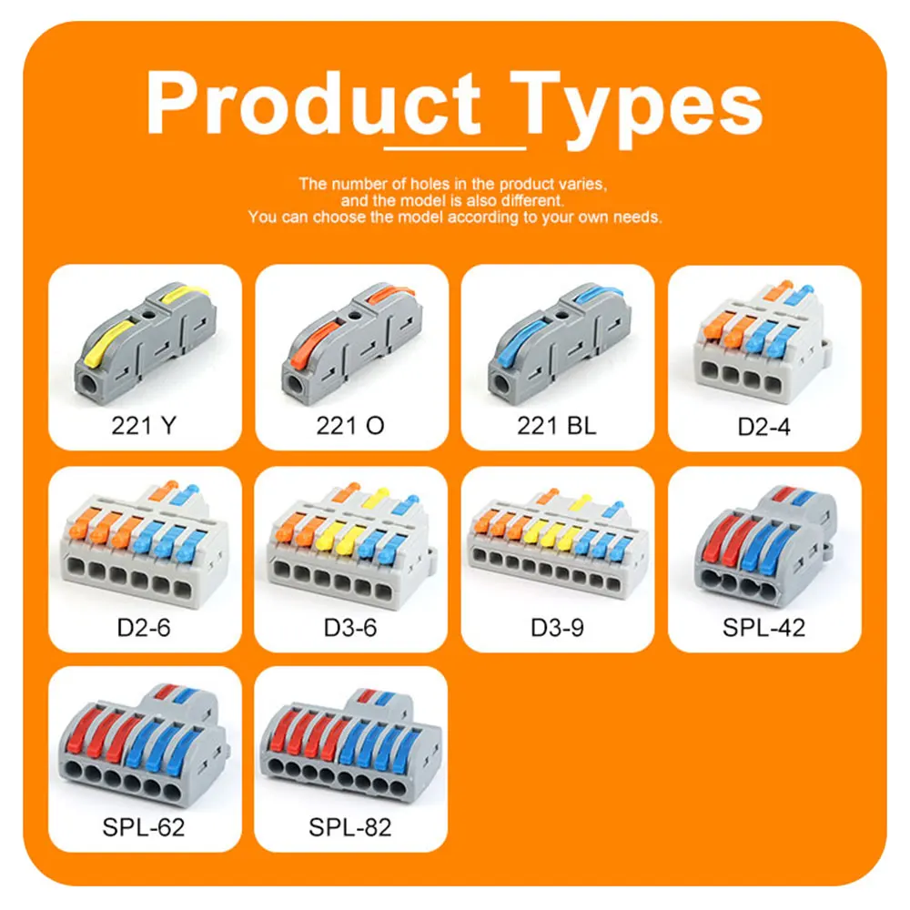 25 SZT. Uniwersalne Szybkozłączki Elektryczne z Dźwignią Kompaktowe Złącza Wtykowe Listwa Zaciskowa Przewody Kablowe Rozdzielacz