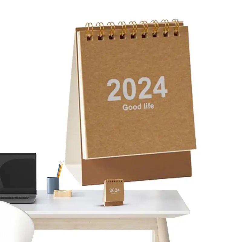 Portable Desktop Calendar Thick Paper Twin-Wire Binding Tiny Calendar 2024 Mini Calendar Creative Desktop DecorationDaily