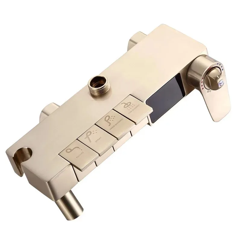 

LED Digital Display Thermostatic Shower Set Gold Piano Keys Bath Faucet System Set for Apartment