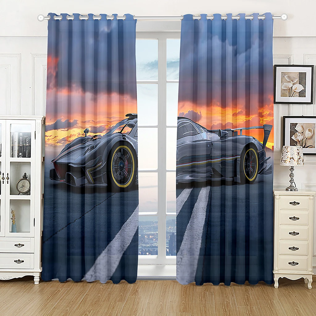 3D Modern Cool Car Black Sports Car Sunshade Curtains 2 Panel Boys Room Bedroom Living Room Window Home Decor Window Drapes